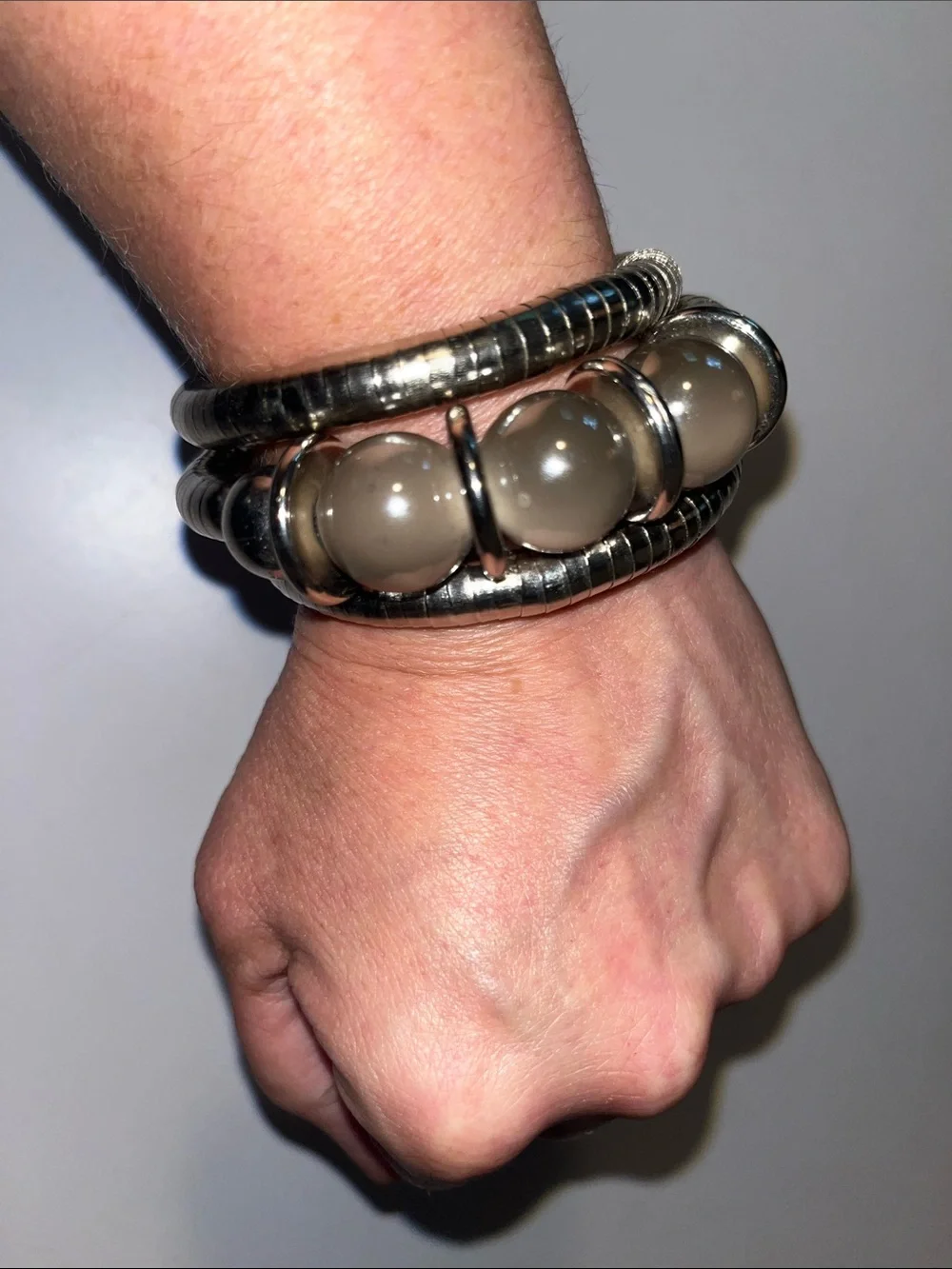 Silver-Tone Taupe Bead Wrap Bracelet